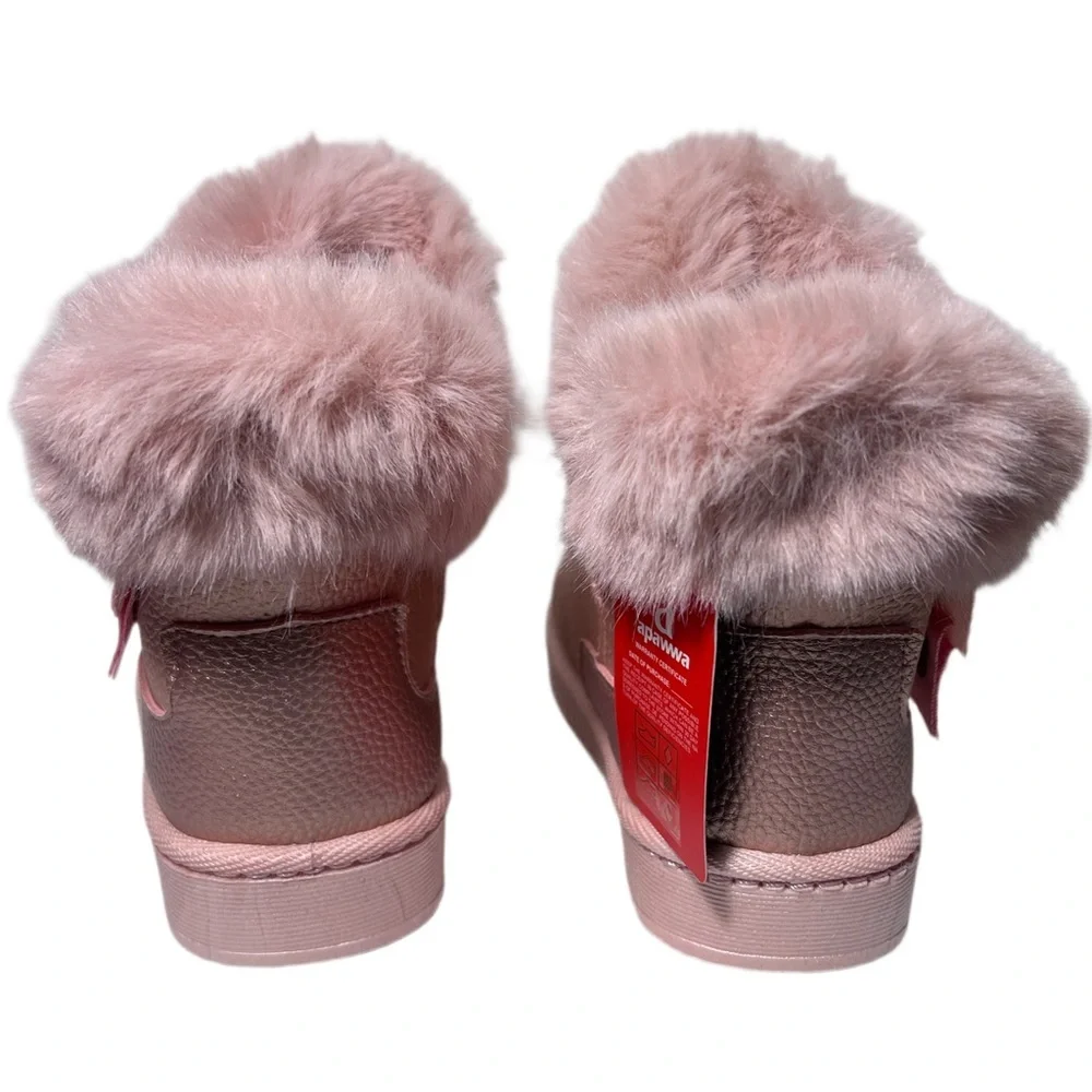 Apawwa Toddler Girls Rose Gold Faux Fur Winter Boots Size 26 (US-Toddler 10)